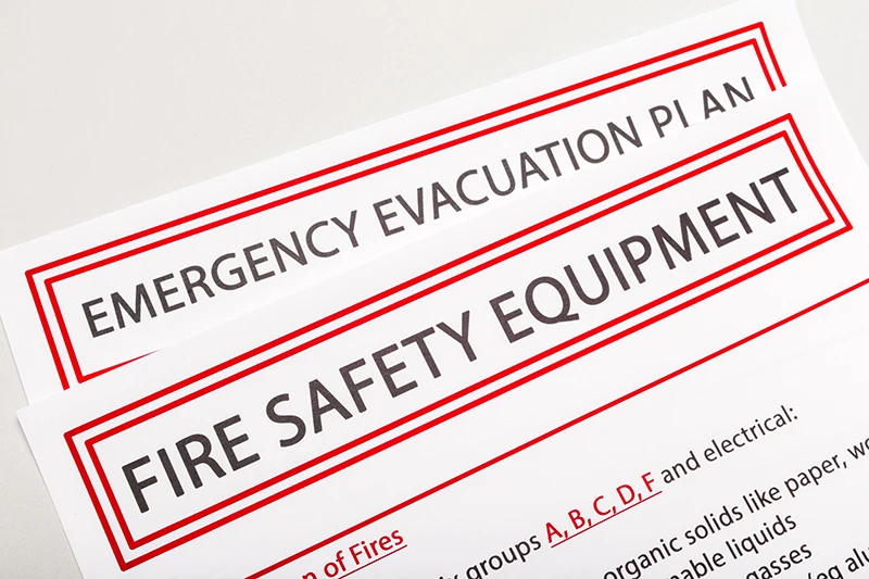 Emergency evacuation plan and fire safety equipment documents